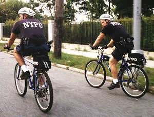 NYPD officers patrolling on bikes